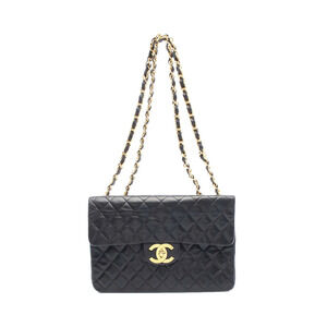 Chanel Matelasse Single Flap Shoulder Bag Lambskin Sheepskin Black